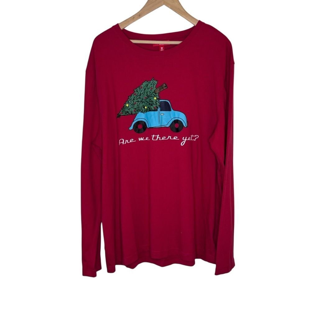 Family Pajamas Men's Red "Are We There Yet" Christmas Holiday Pajama Top Sz XXL